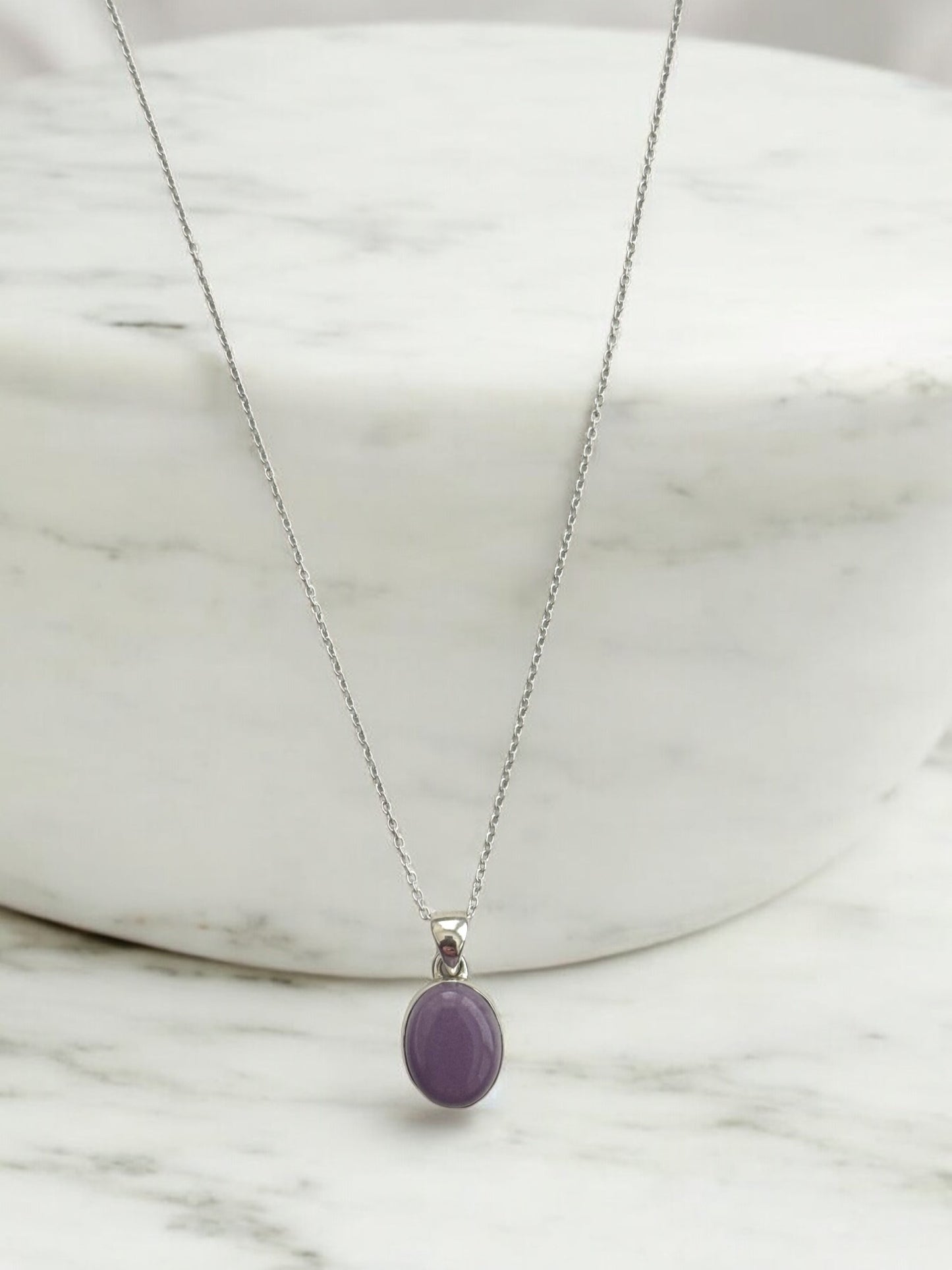 Rare Lavender Chalcedony Gemstone Pendant Necklace in Sterling Silver