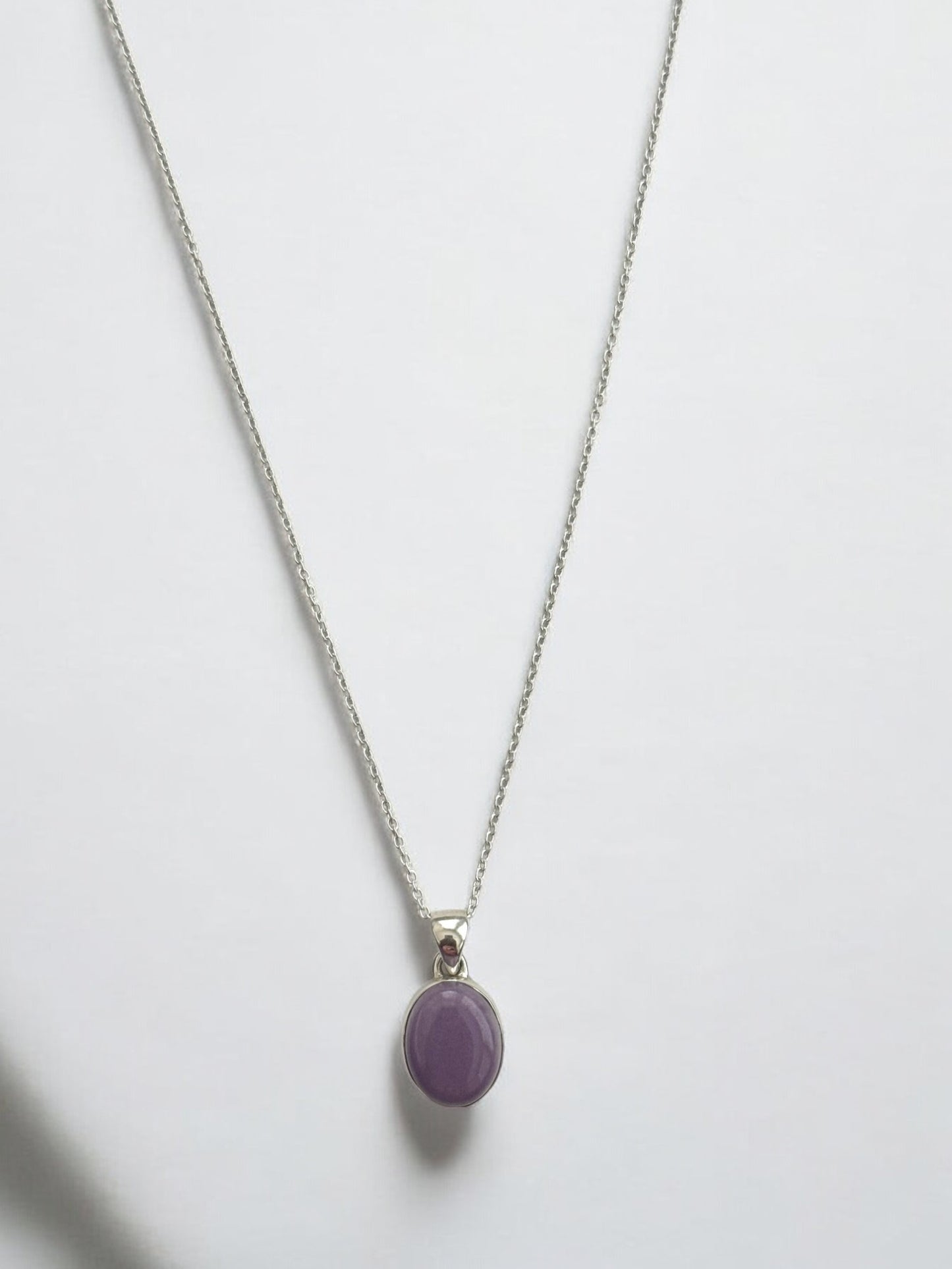 Rare Lavender Chalcedony Gemstone Pendant Necklace in Sterling Silver