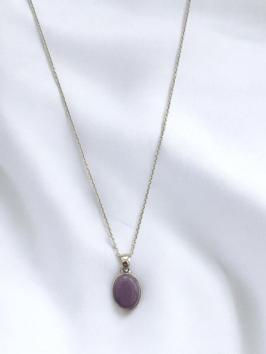 Rare Lavender Chalcedony Gemstone Pendant Necklace in Sterling Silver