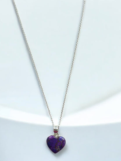 Purple Heart Turquoise Gemstone Pendant Necklace in Sterling Silver