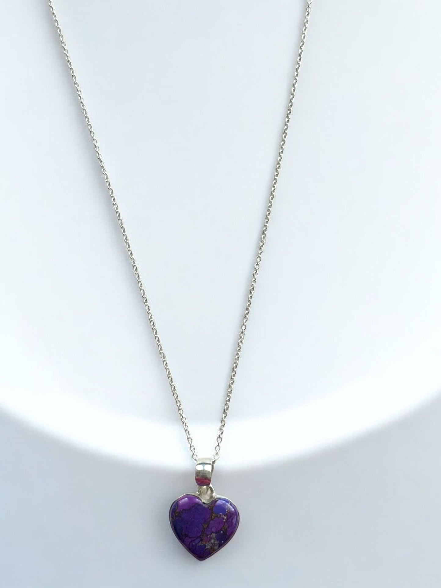 Purple Heart Turquoise Gemstone Pendant Necklace in Sterling Silver