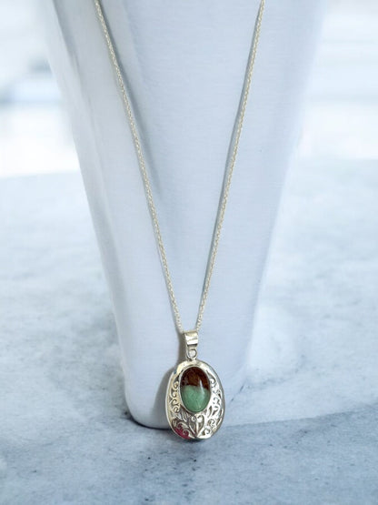 Natural Chrysoprase Gemstone Pendant Necklace in Sterling Silver