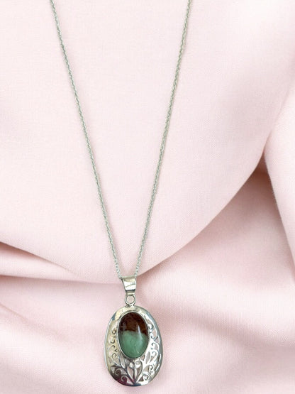 Natural Chrysoprase Gemstone Pendant Necklace in Sterling Silver