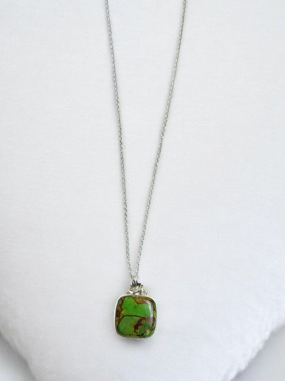 Green Mohave Turquoise Gemstone Pendant Necklace in Sterling Silver