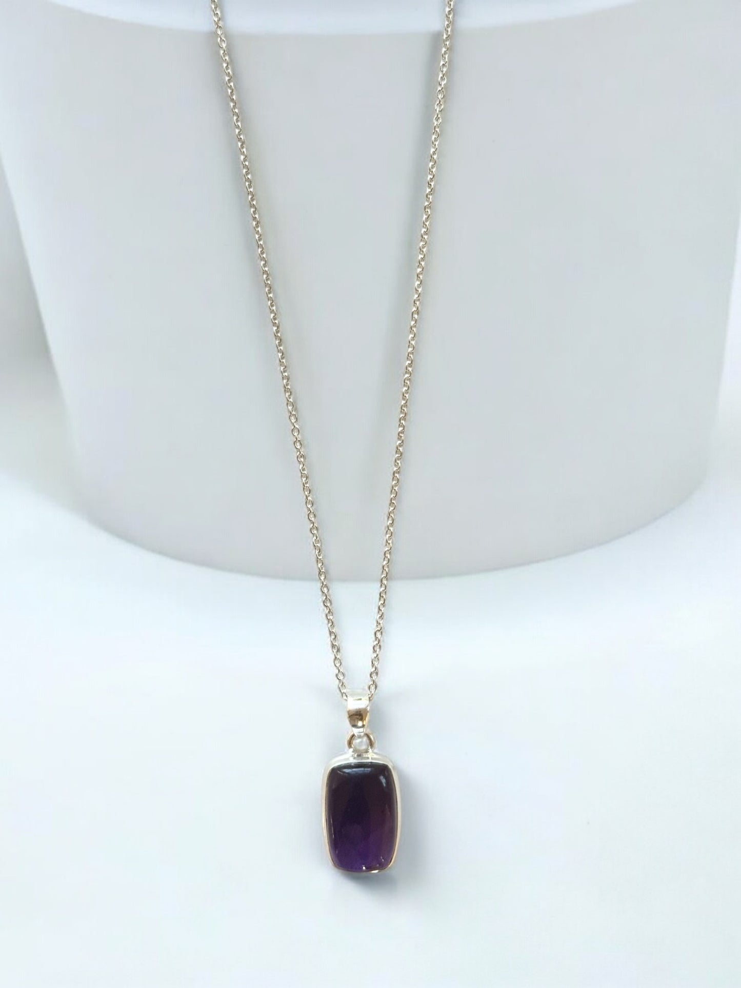 Square Amethyst Gemstone Pendant Necklace in Sterling Silver