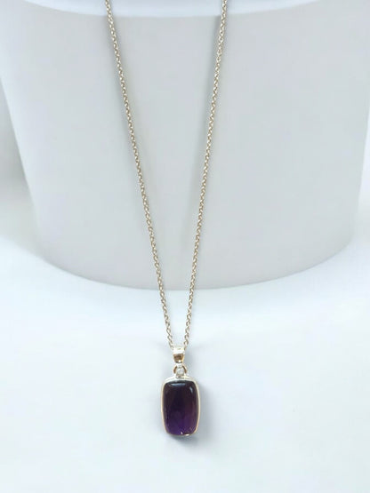 Square Amethyst Gemstone Pendant Necklace in Sterling Silver