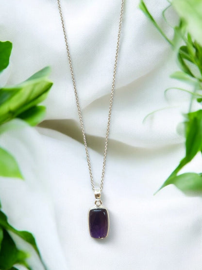 Square Amethyst Gemstone Pendant Necklace in Sterling Silver