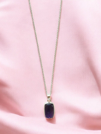 Square Amethyst Gemstone Pendant Necklace in Sterling Silver