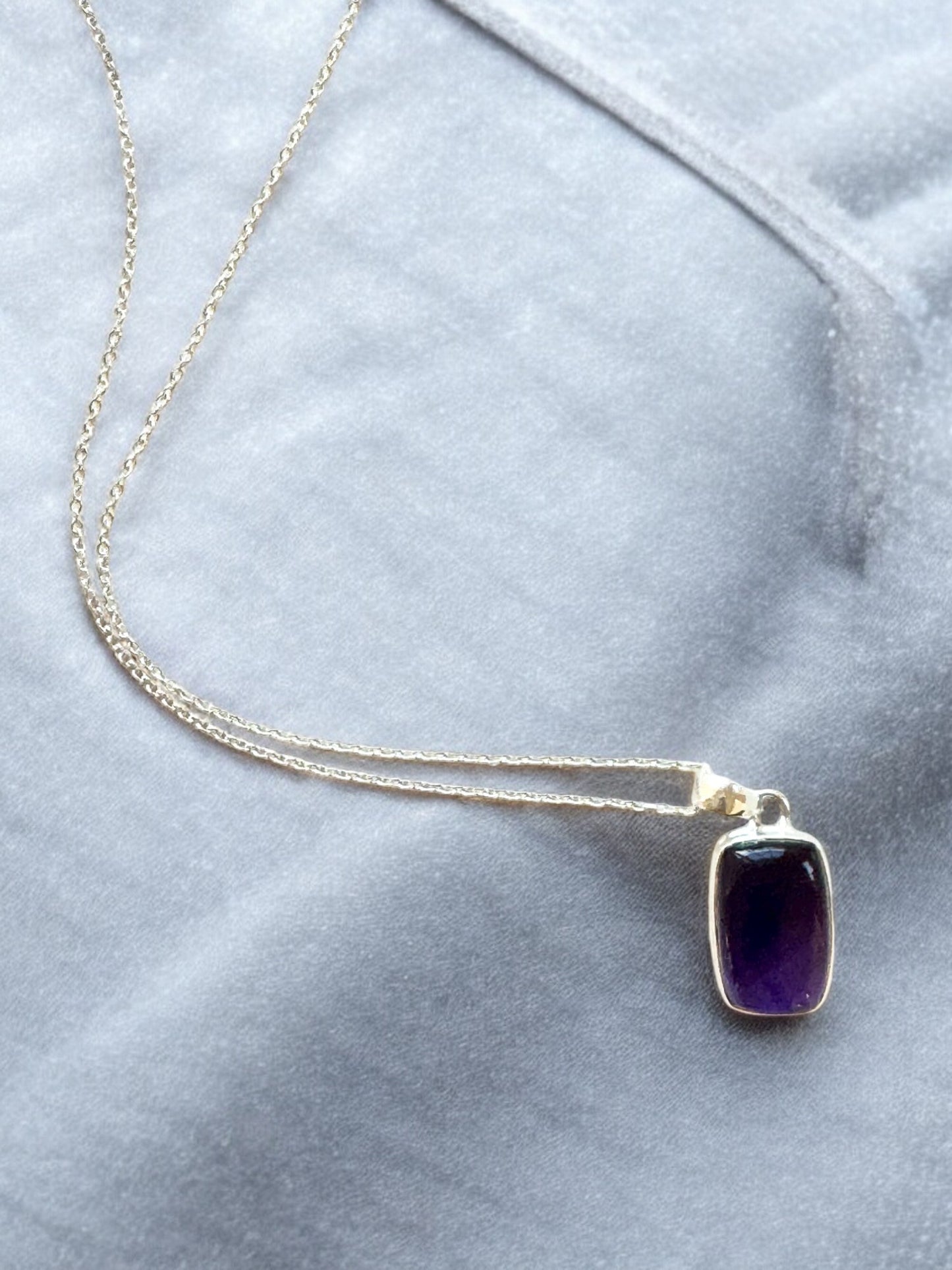 Square Amethyst Gemstone Pendant Necklace in Sterling Silver