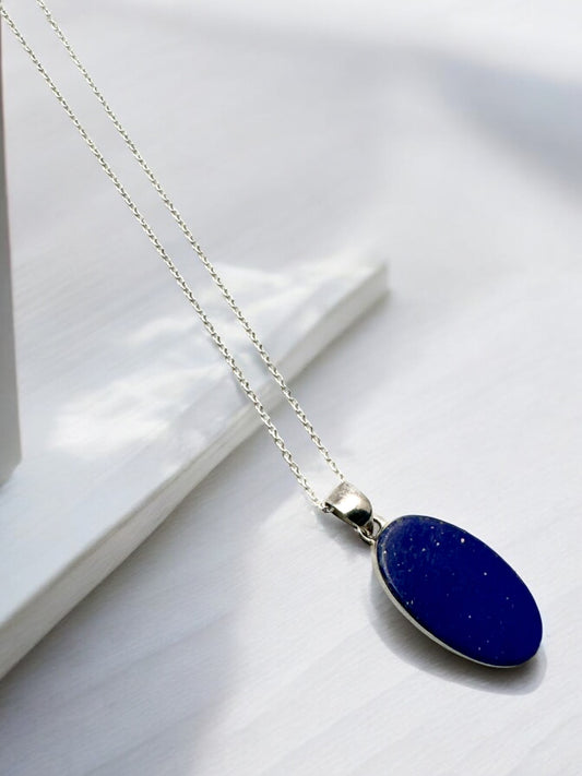 Lapis Lazuli Gemstone Pendant Necklace in Sterling Silver