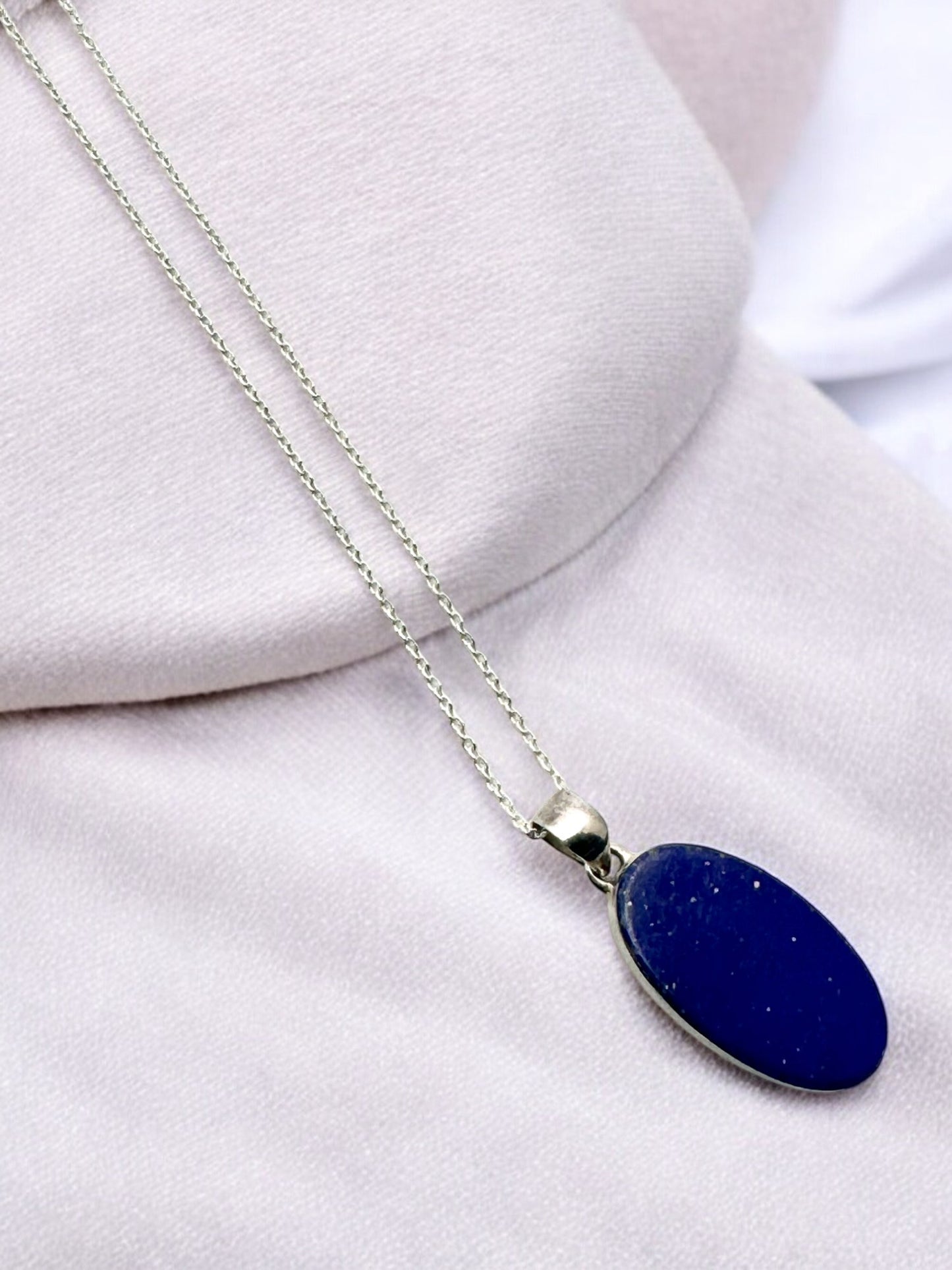 Lapis Lazuli Gemstone Pendant Necklace in Sterling Silver