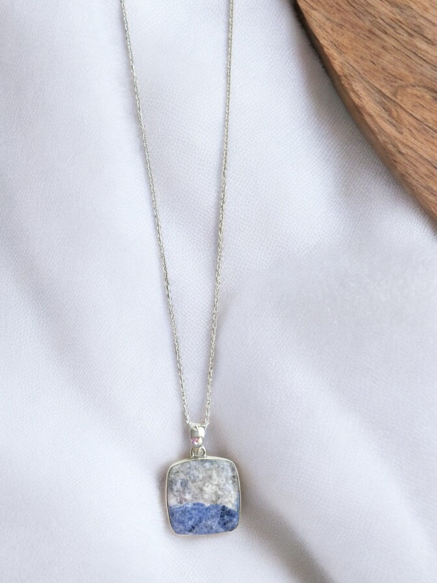 Scheelite Blue White Petite Pendant Necklace in Sterling Silver