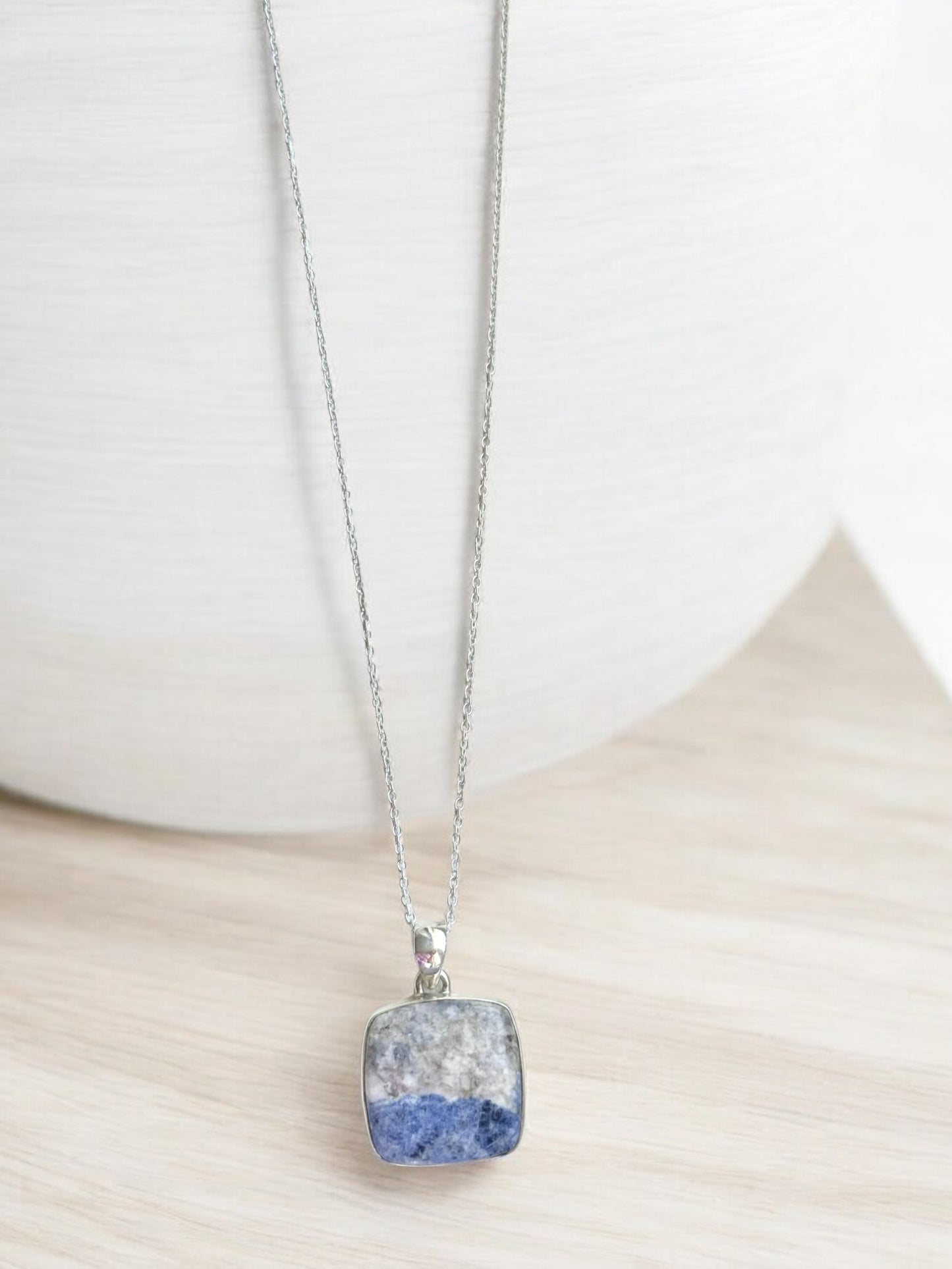 Scheelite Blue White Petite Pendant Necklace in Sterling Silver