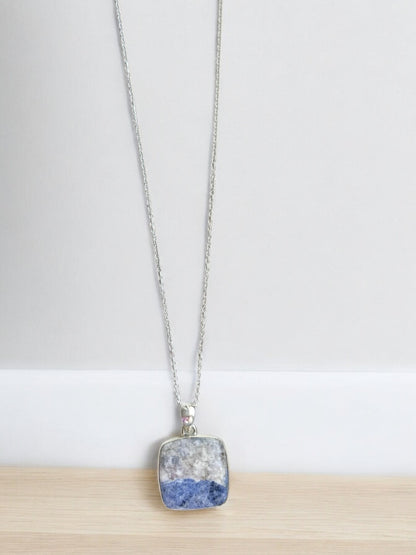 Scheelite Blue White Petite Pendant Necklace in Sterling Silver