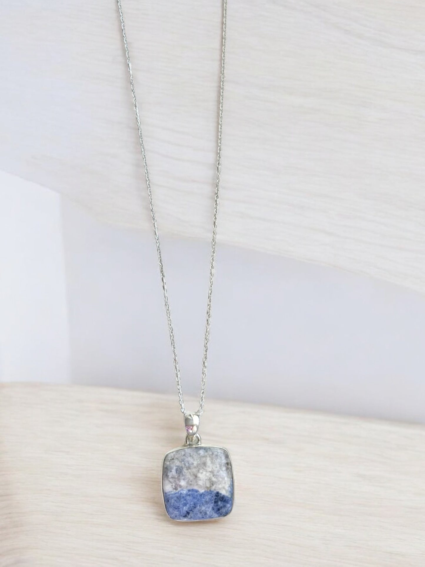 Scheelite Blue White Petite Pendant Necklace in Sterling Silver