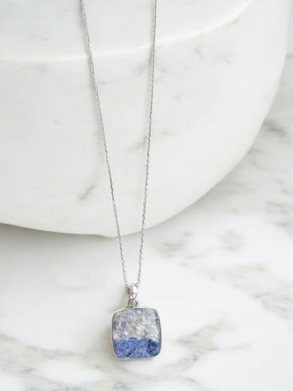 Scheelite Blue White Petite Pendant Necklace in Sterling Silver