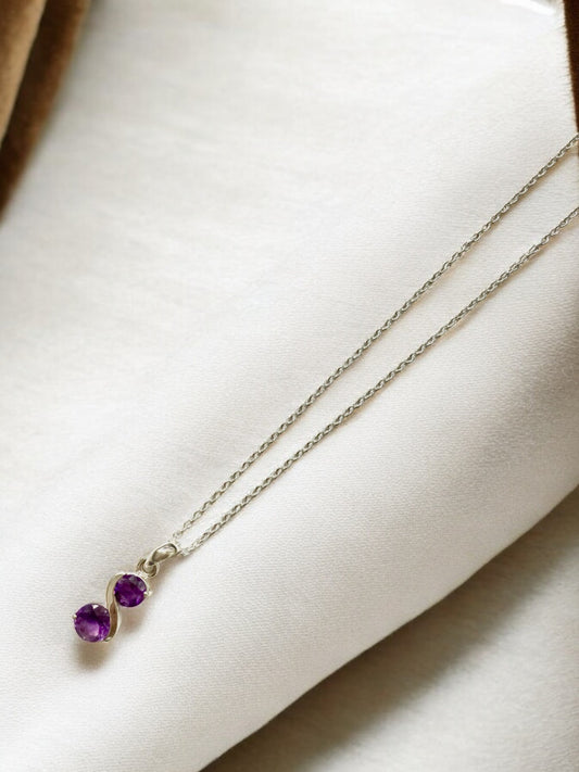 Musical Amethyst Gemstone Pendant Necklace in Sterling Silver