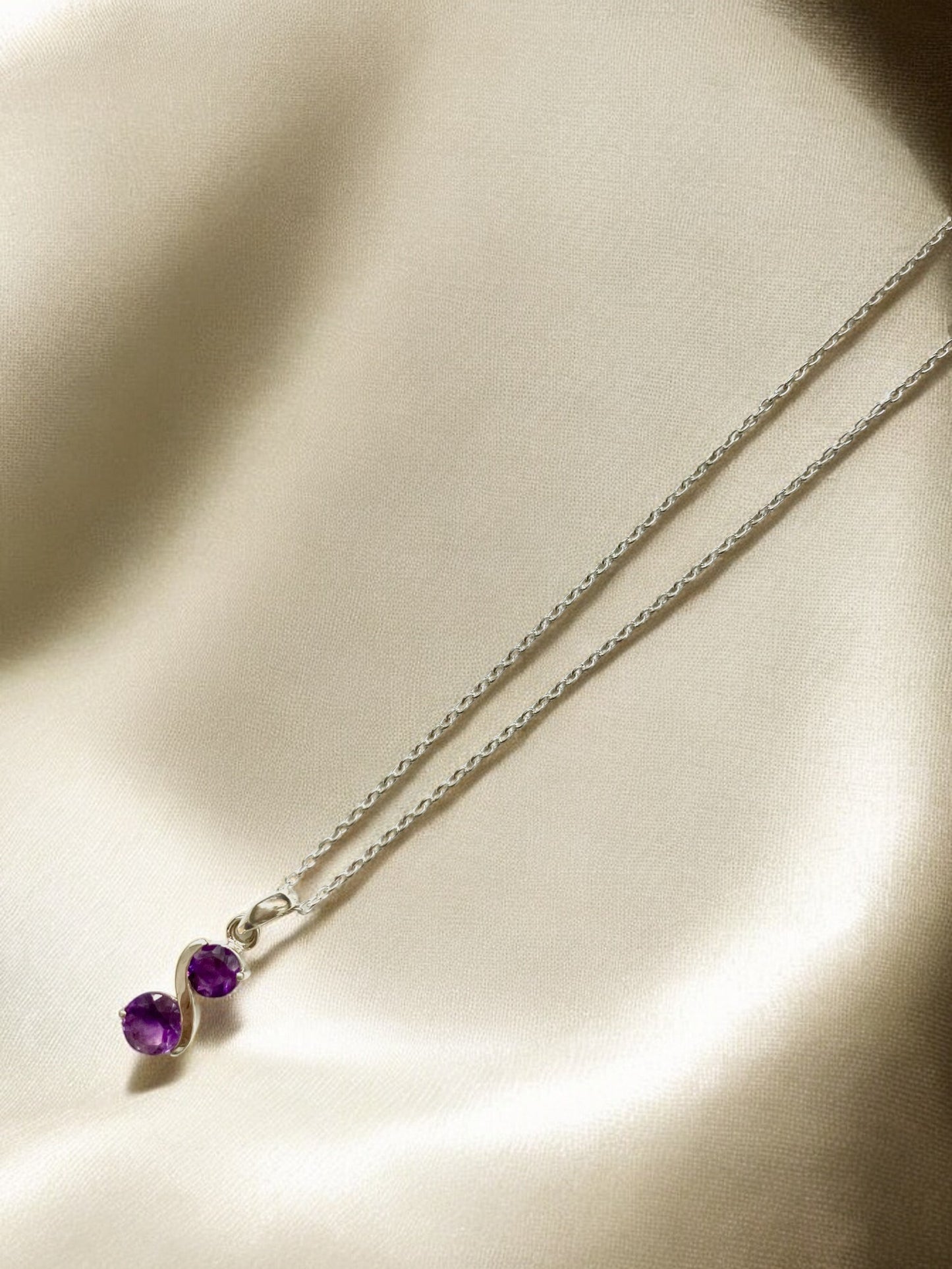 Musical Amethyst Gemstone Pendant Necklace in Sterling Silver