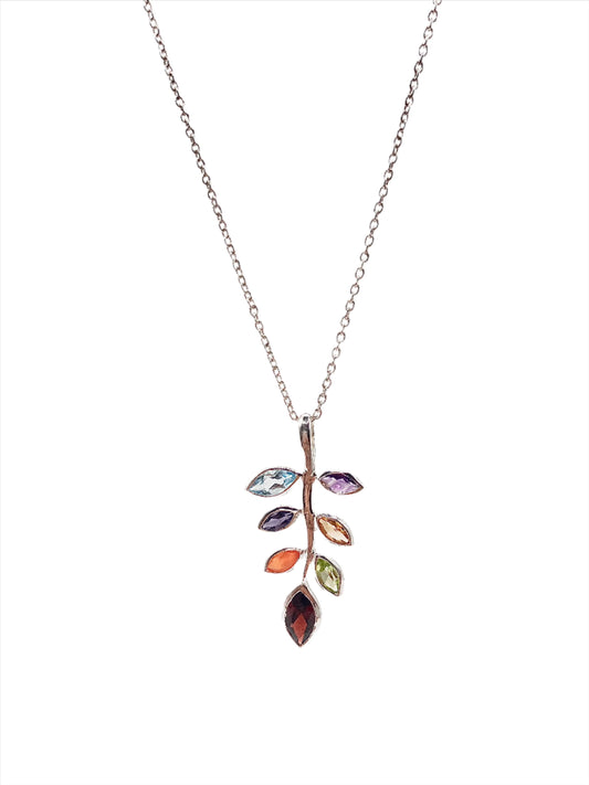 Leafy Seven Stones Pendant Necklace in Sterling Silver