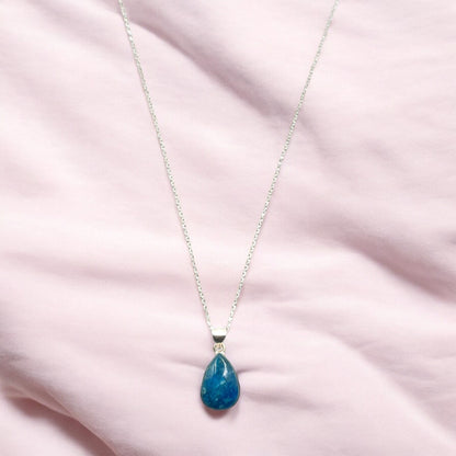 Neon Blue Apatite Gemstone Pendant Necklace in Sterling Silver