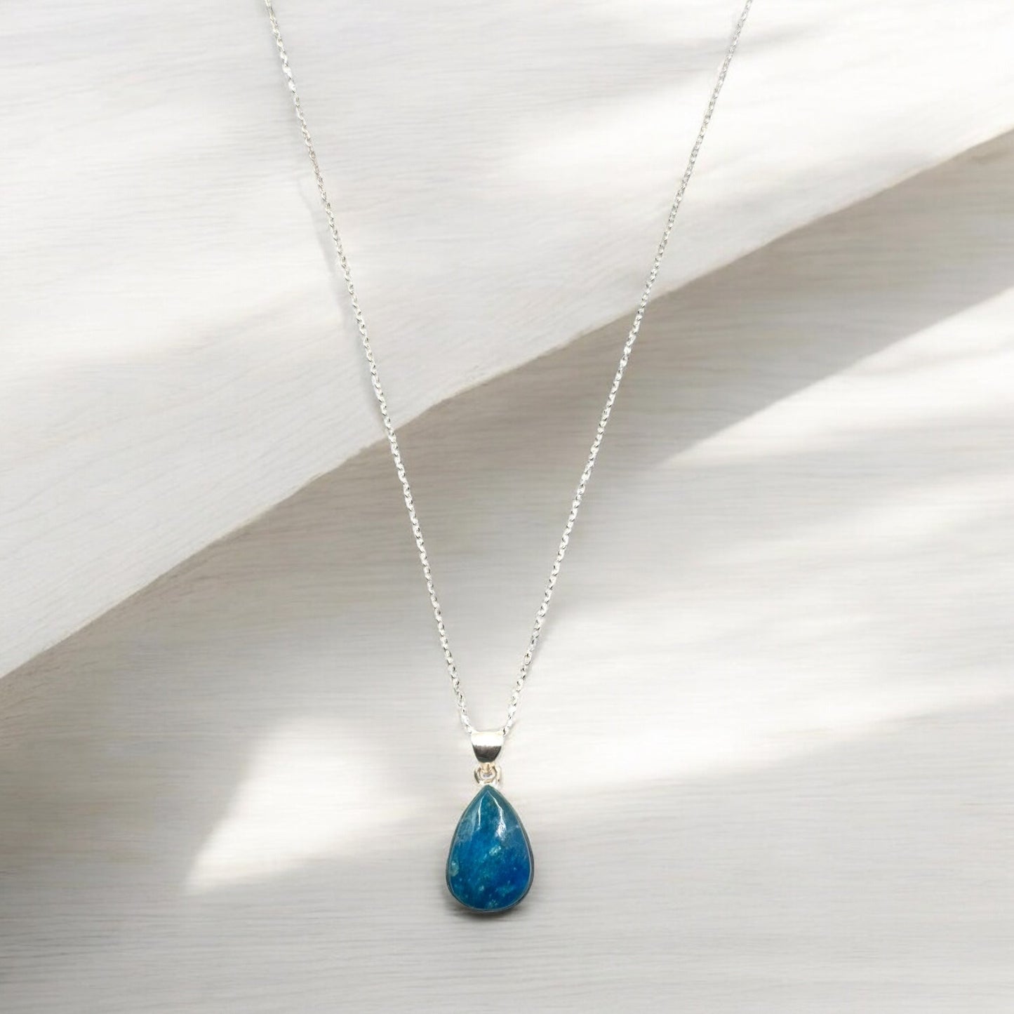 Neon Blue Apatite Gemstone Pendant Necklace in Sterling Silver