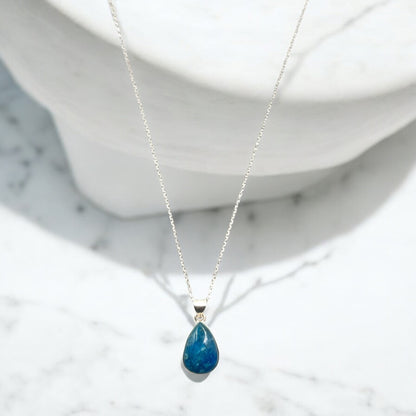 Neon Blue Apatite Gemstone Pendant Necklace in Sterling Silver