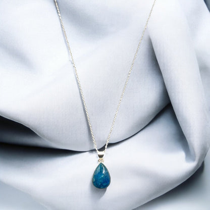 Neon Blue Apatite Gemstone Pendant Necklace in Sterling Silver