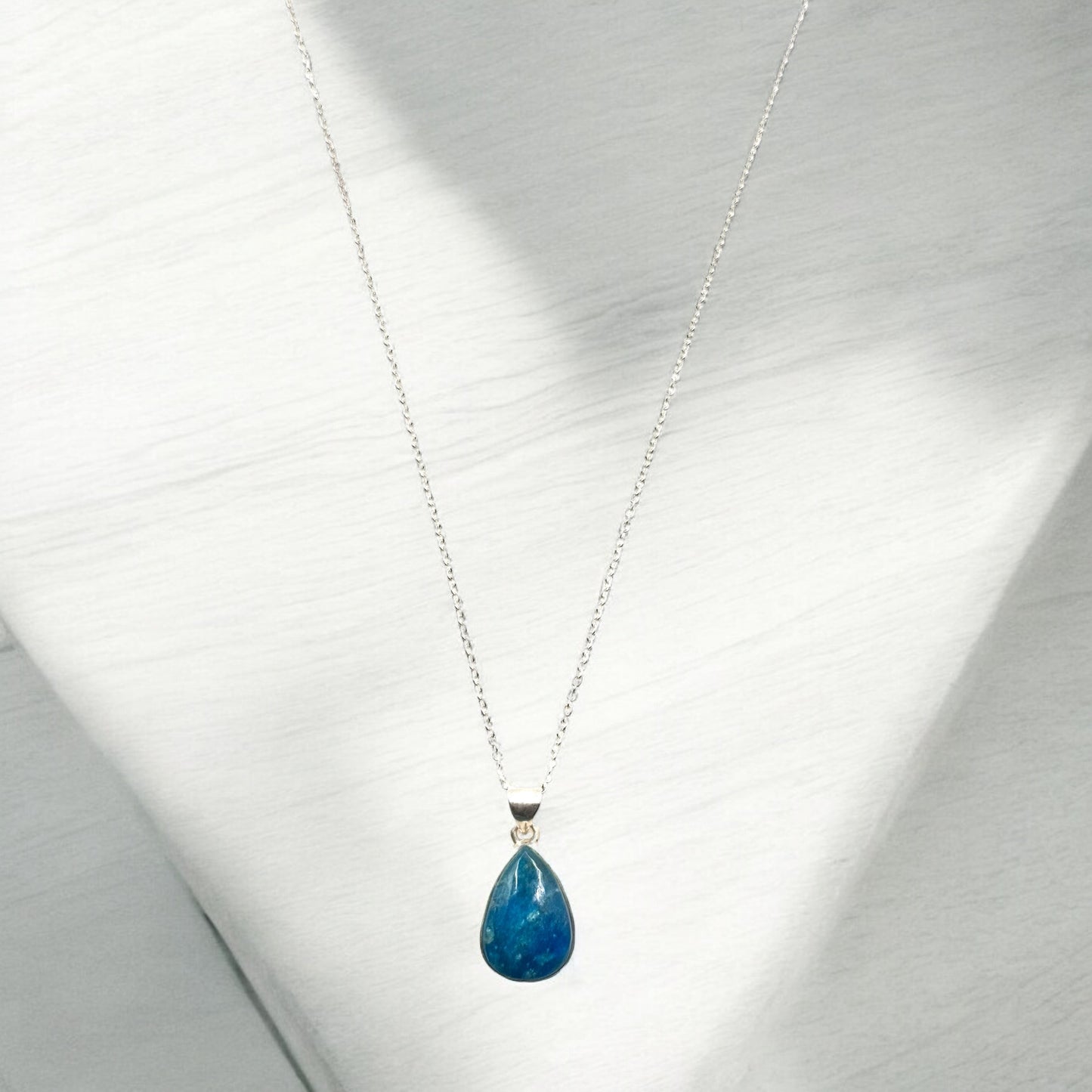 Neon Blue Apatite Gemstone Pendant Necklace in Sterling Silver