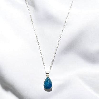 Neon Blue Apatite Gemstone Pendant Necklace in Sterling Silver