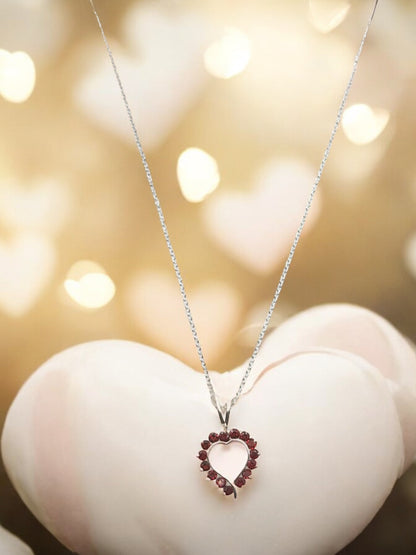 Garnet Gemstone Heart Pendant Necklace in Sterling Silver