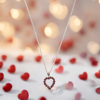 Garnet Gemstone Heart Pendant Necklace in Sterling Silver