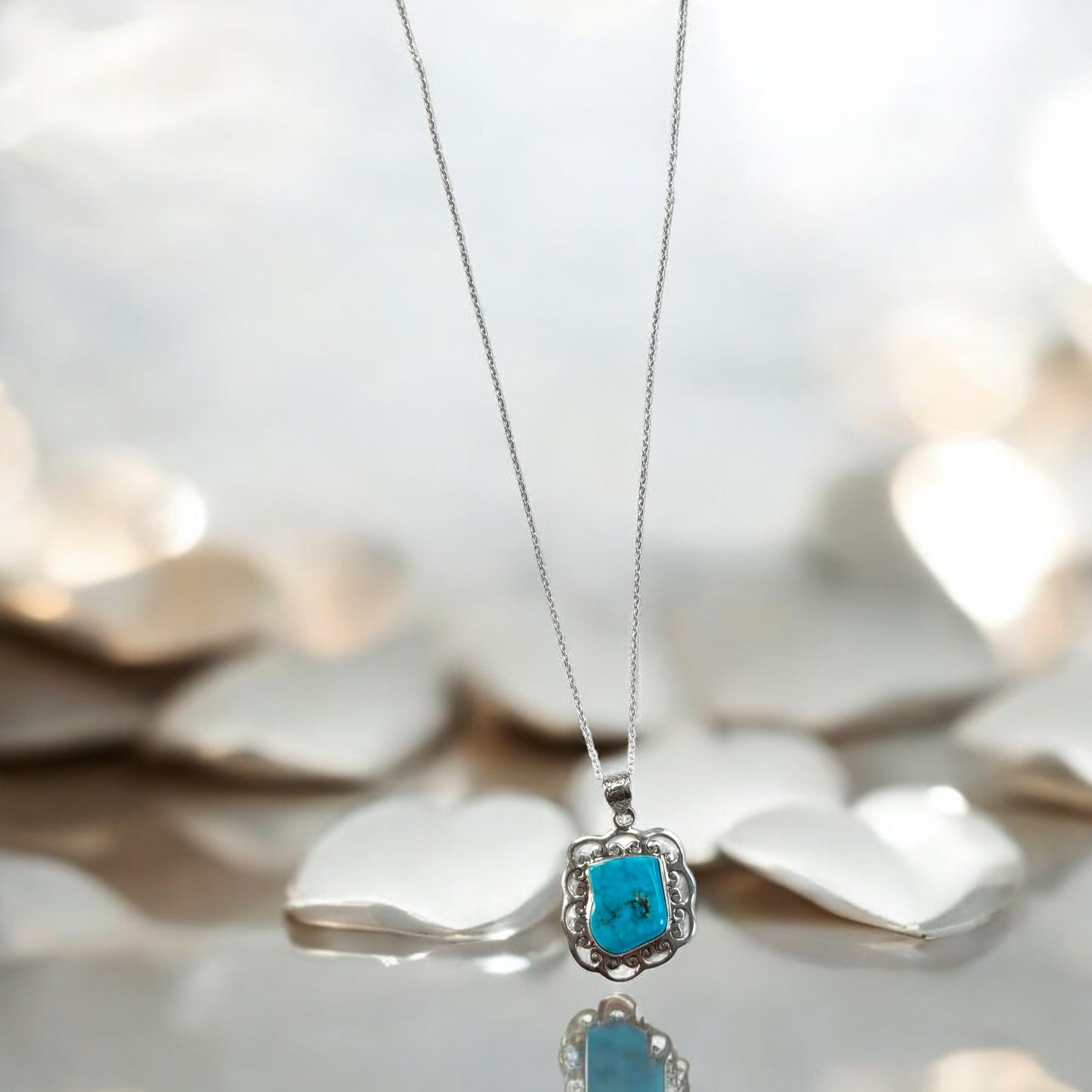 Turquoise Beach Gemstone Pendant Necklace in Sterling SIlver