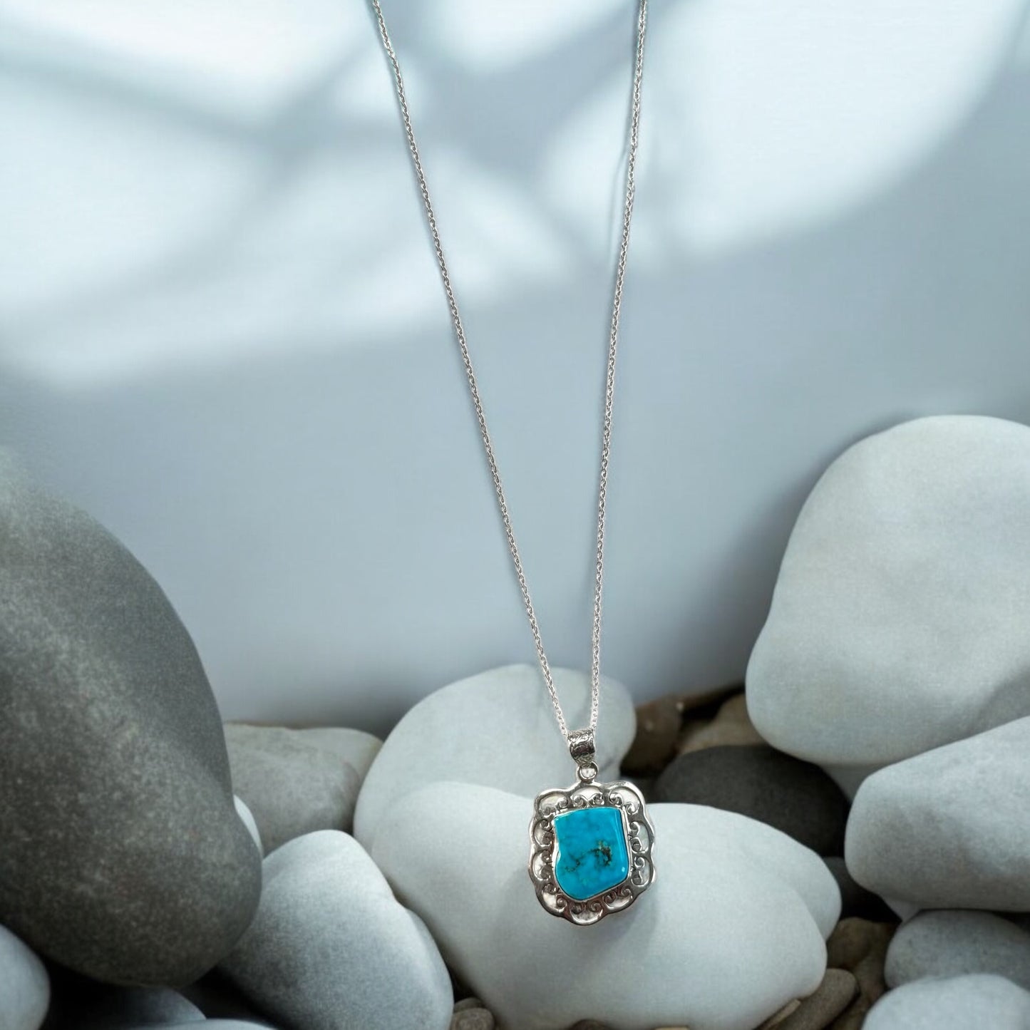 Turquoise Beach Gemstone Pendant Necklace in Sterling SIlver