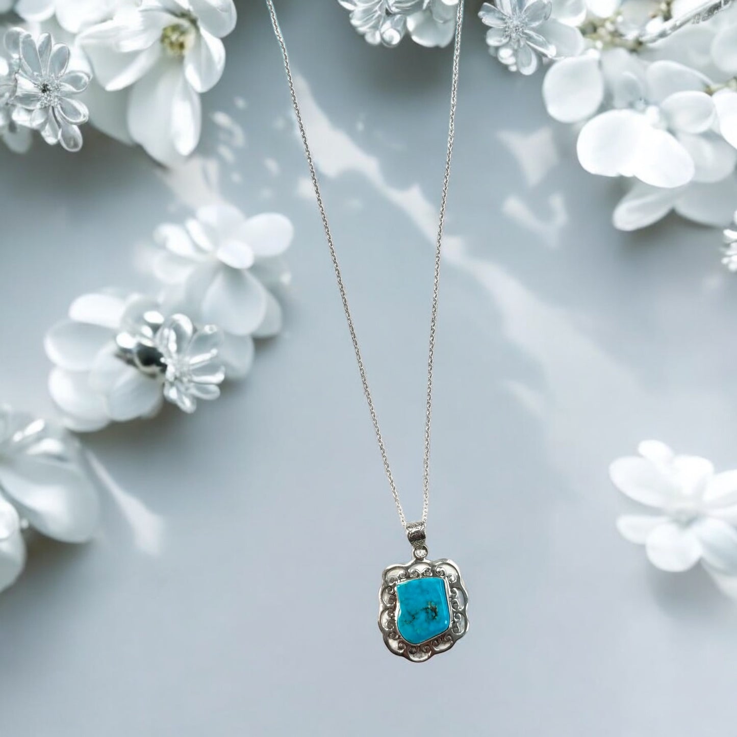 Turquoise Beach Gemstone Pendant Necklace in Sterling SIlver