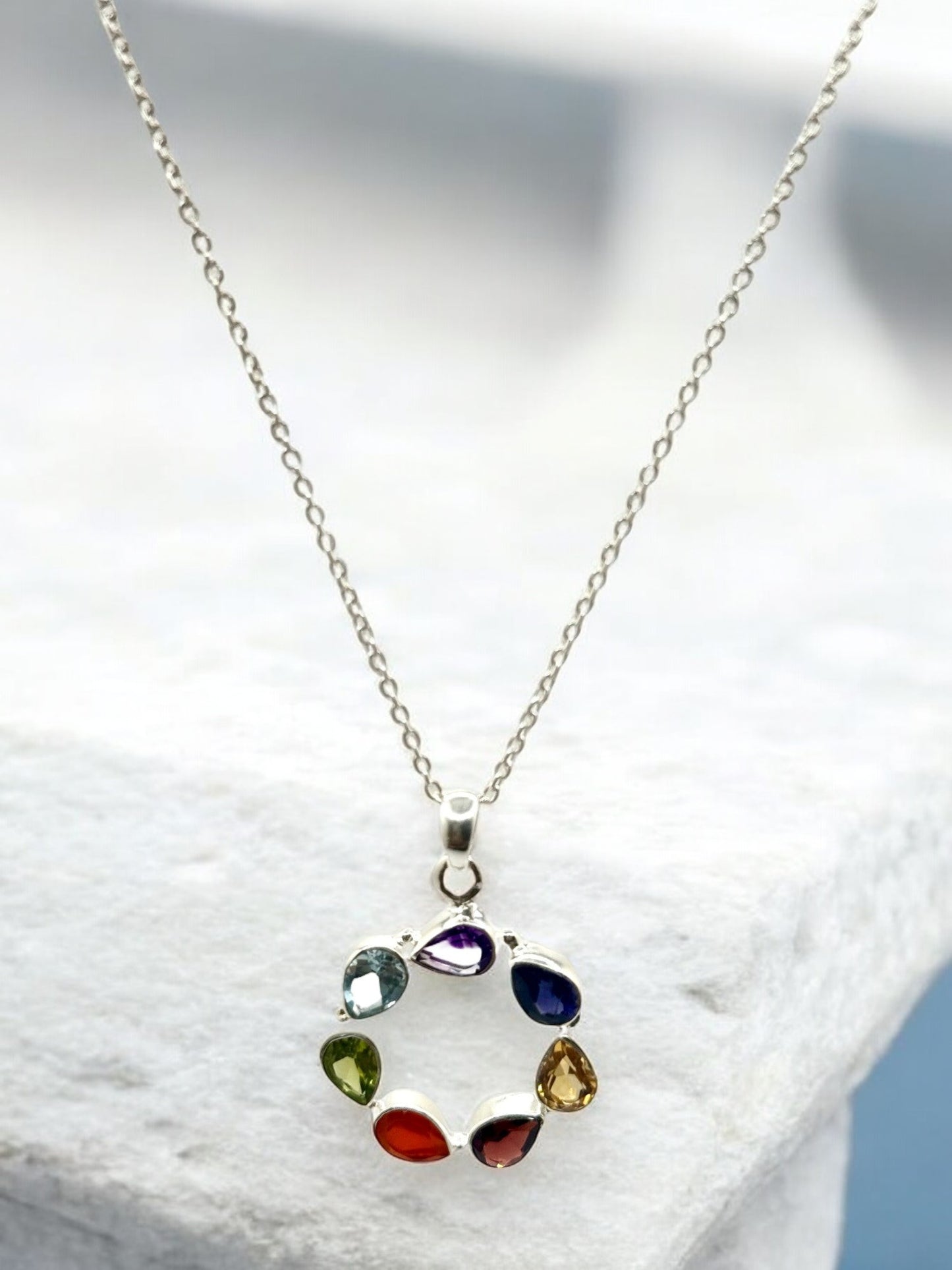 Creation Seven Stone Pendant Necklace in Sterling Silver