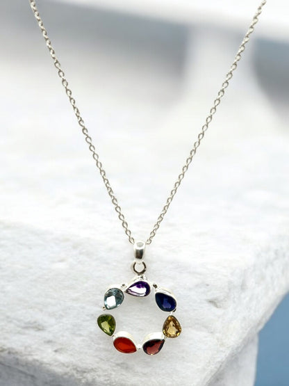 Creation Seven Stone Pendant Necklace in Sterling Silver