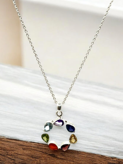 Creation Seven Stone Pendant Necklace in Sterling Silver