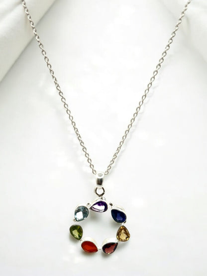 Creation Seven Stone Pendant Necklace in Sterling Silver